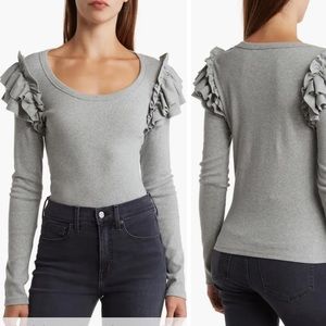 Veronica Beard Gray Avedon Ruffle Top